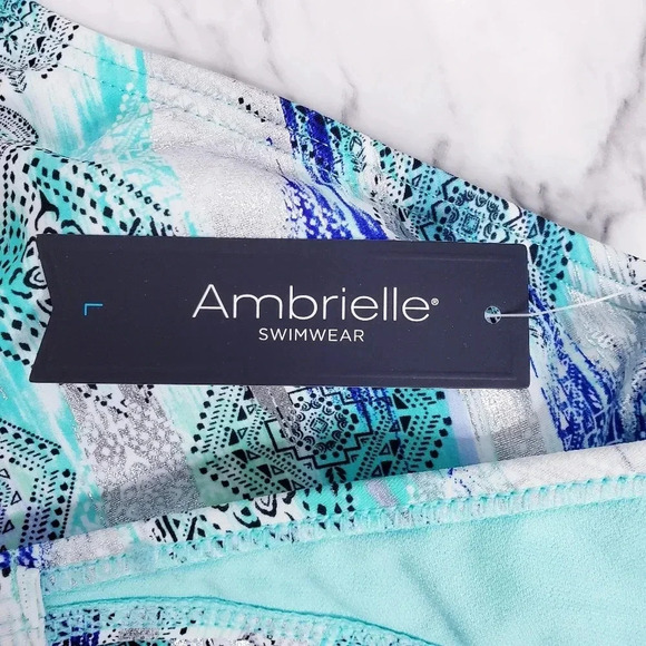 Ambrielle Bra Swimwear Sz Large High Neck Lace Pattern Halter Strap Geometric - Picture 13 of 16